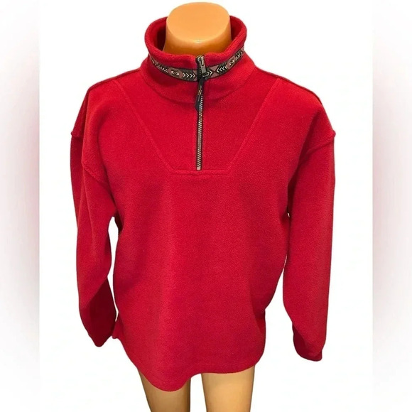 Vintage True North Men's Bright Red 1/4 Zip Fleece Jacket Medium Canada EUC - Picture 1 of 14